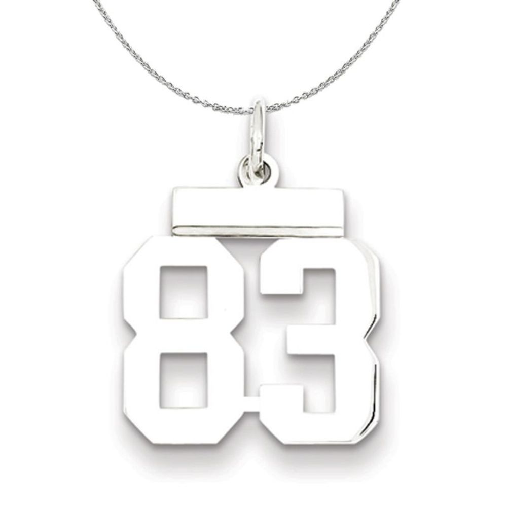 Silver, Athletic Collection, Small Polished Number 83 Necklace - 18 In
